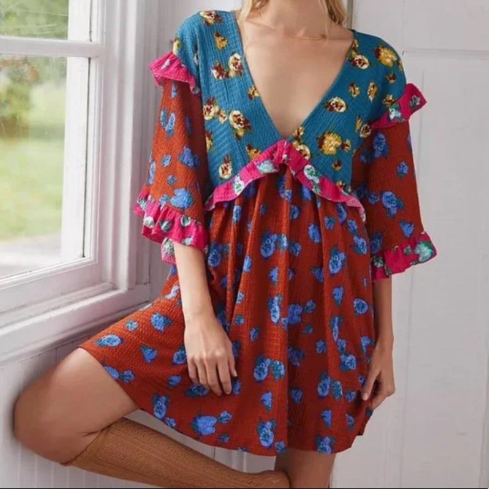 NWT Anthropology Floral Ruffle Sleep Mini Dress